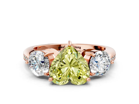 Rose gold Three-Stone Fancy Yellow Heart Cut Diamond Channel Set Engagement Ring with Prong Setting_12