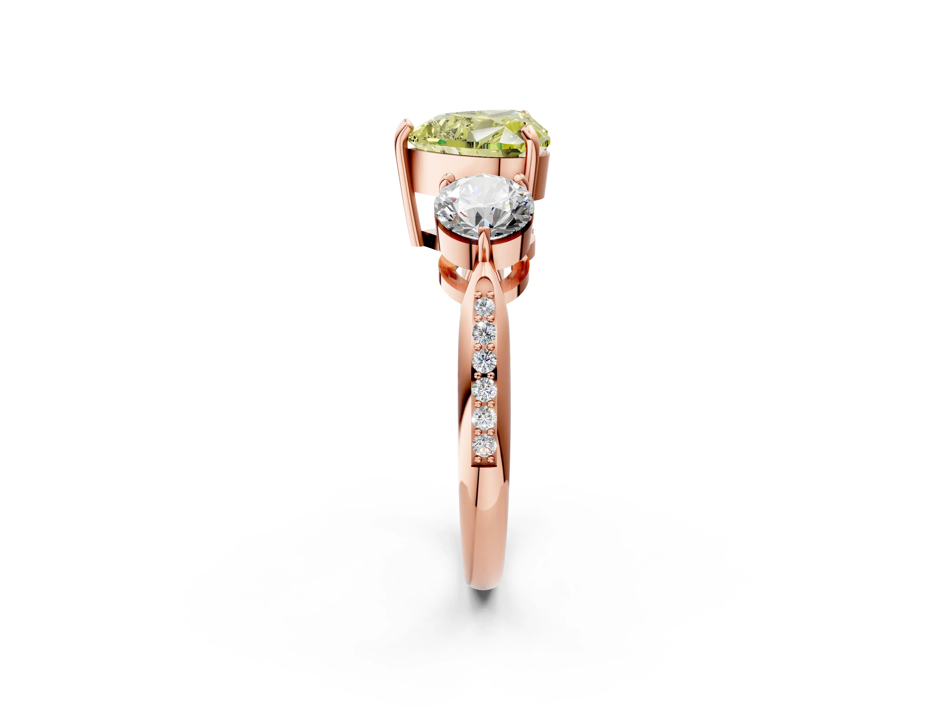 Rose gold Three-Stone Fancy Yellow Heart Cut Diamond Channel Set Engagement Ring with Prong Setting_14