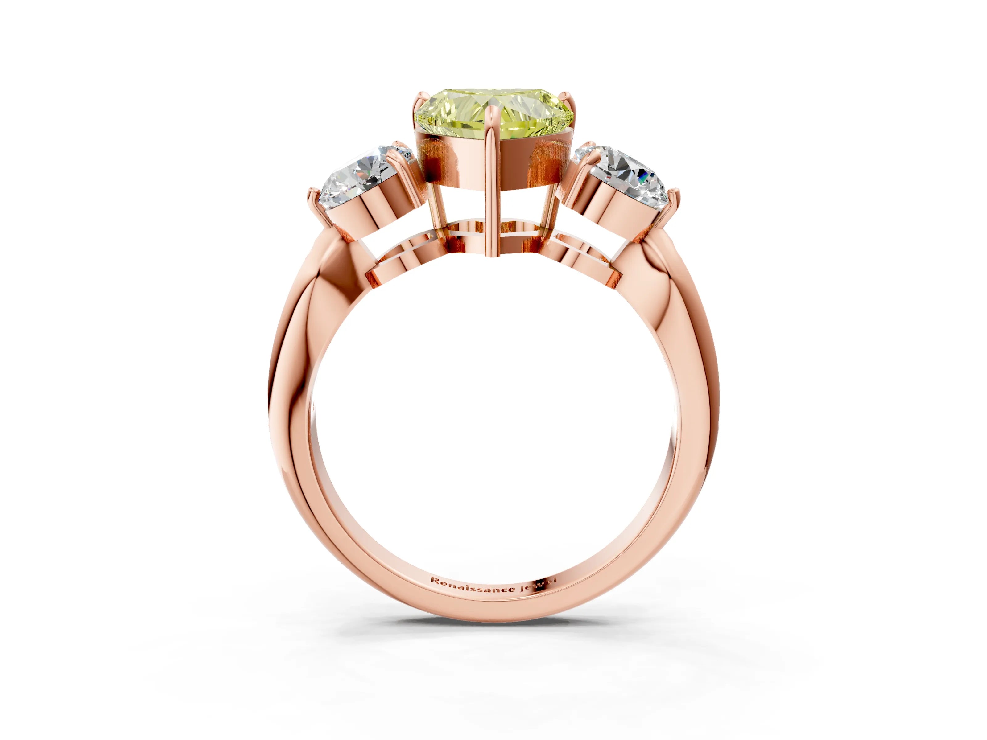 Rose gold Three-Stone Fancy Yellow Heart Cut Diamond Channel Set Engagement Ring with Prong Setting_15