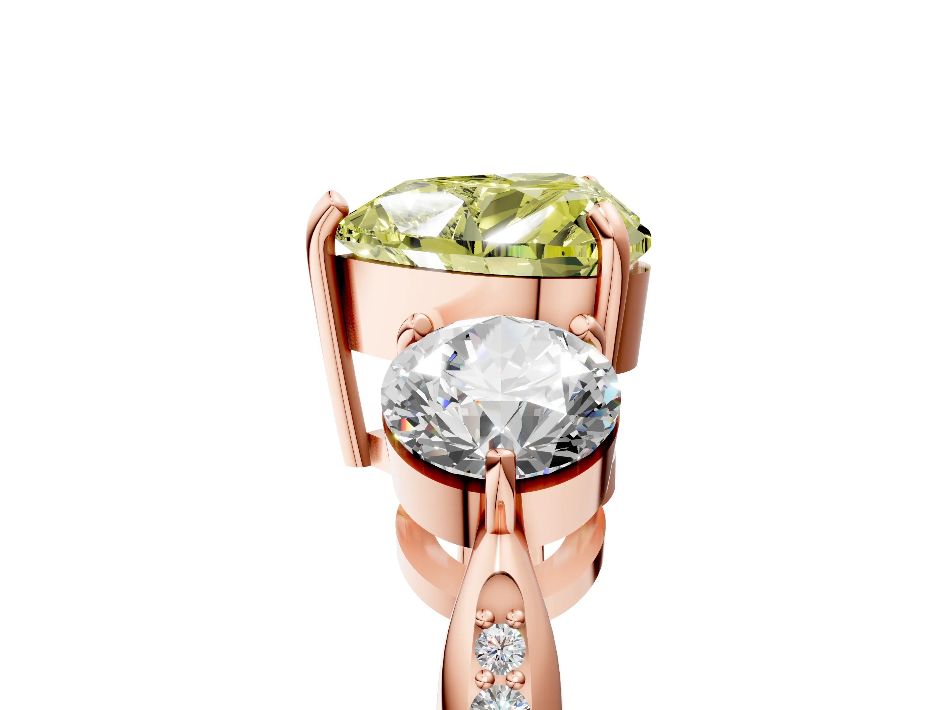 Rose gold Three-Stone Fancy Yellow Heart Cut Diamond Channel Set Engagement Ring with Prong Setting_17