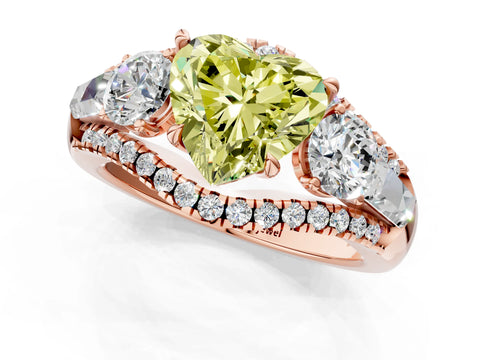 Rose gold Three-Stone Fancy Yellow Heart Cut Diamond Engagement Ring with Pave Band and Prong Setting_1