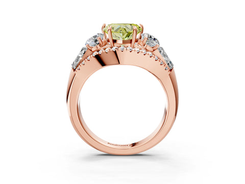 Rose gold Three-Stone Fancy Yellow Heart Cut Diamond Engagement Ring with Pave Band and Prong Setting_3