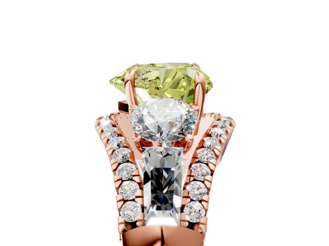 Rose gold Three-Stone Fancy Yellow Heart Cut Diamond Engagement Ring with Pave Band and Prong Setting_5