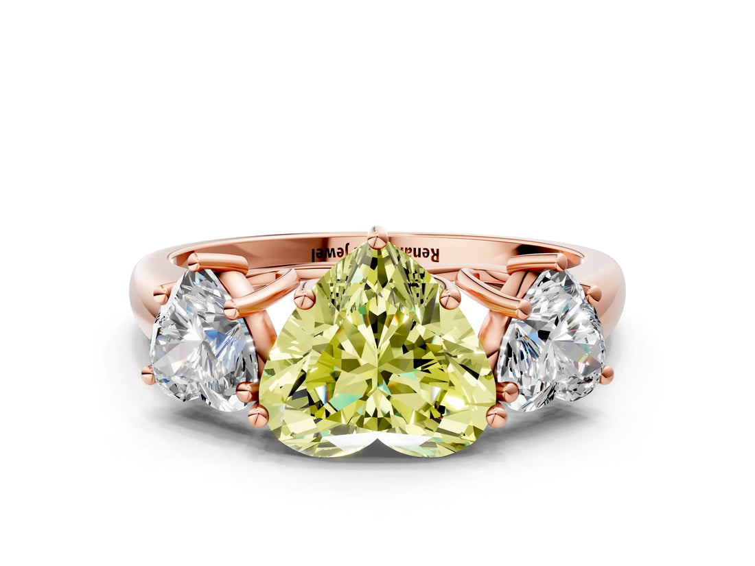 Rose gold Three-Stone Fancy Yellow Heart Cut Diamond Engagement Ring with Prong Setting_3