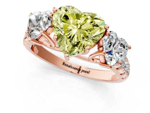 Rose gold Three-Stone Fancy Yellow Heart Cut Diamond Pavé Band with Prong Setting_1