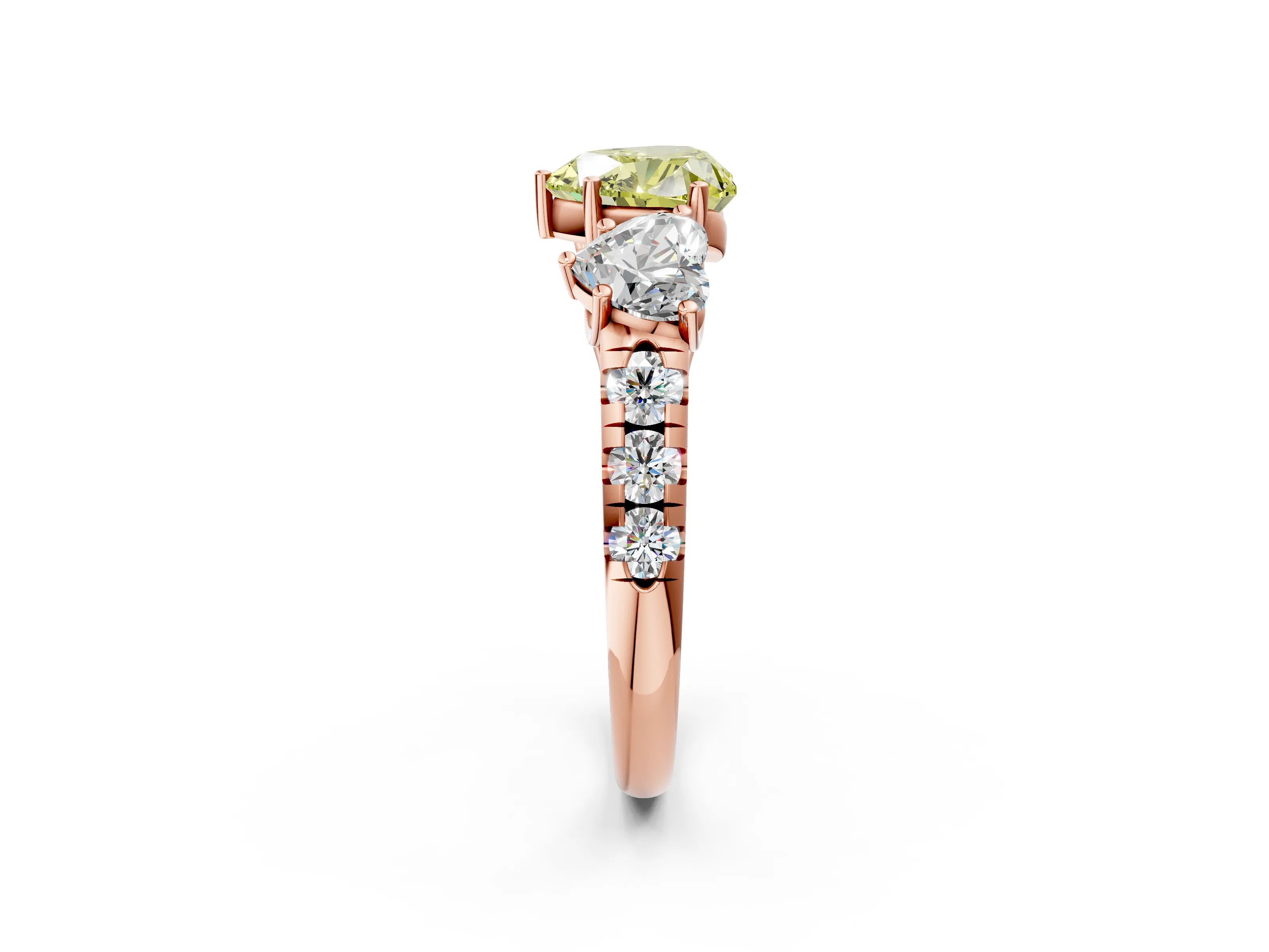 Rose gold Three-Stone Fancy Yellow Heart Cut Diamond Pavé Band with Prong Setting_2