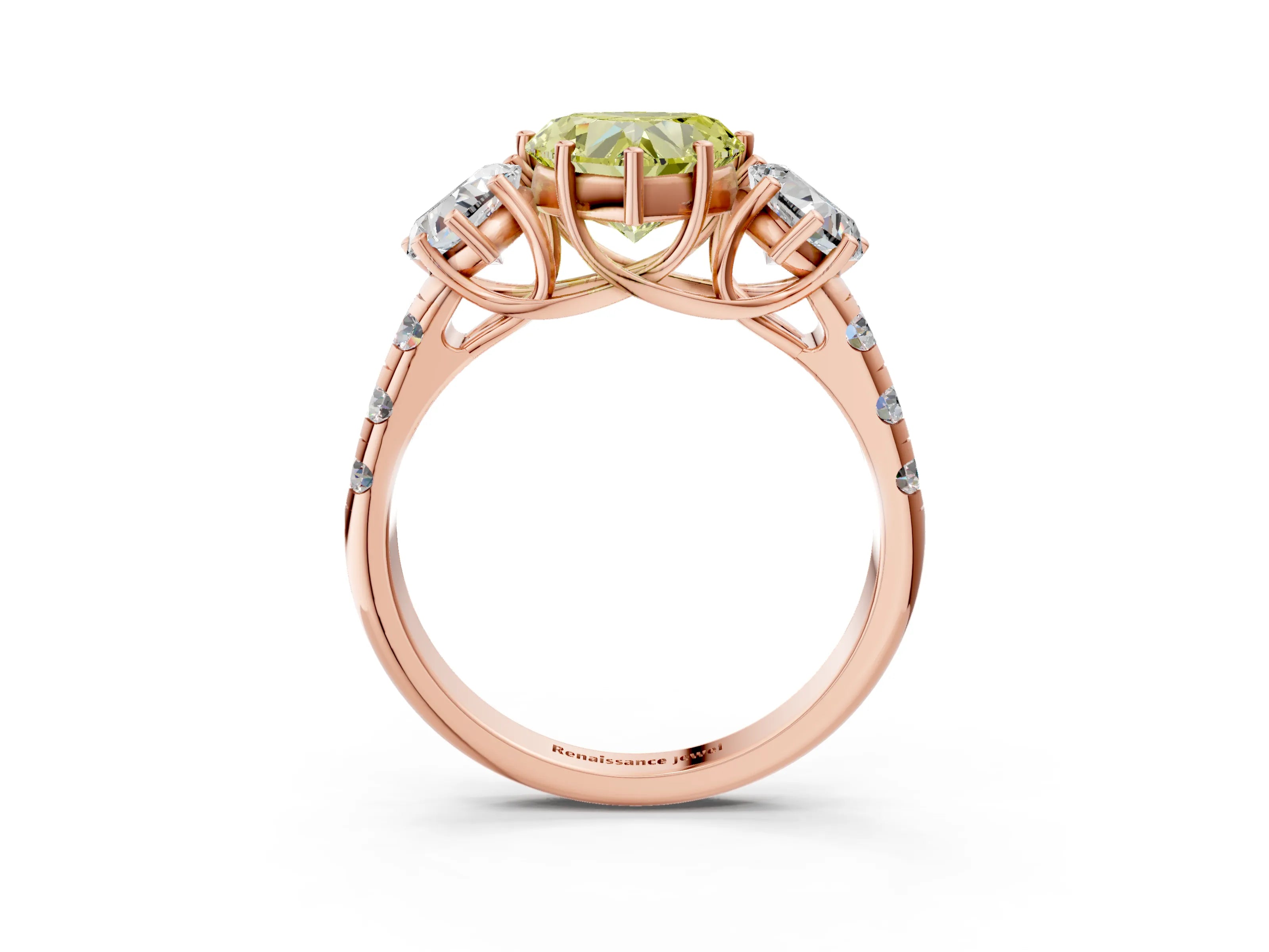 Rose gold Three-Stone Fancy Yellow Heart Cut Diamond Pavé Band with Prong Setting_3