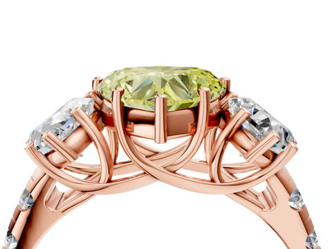Rose gold Three-Stone Fancy Yellow Heart Cut Diamond Pavé Band with Prong Setting_4