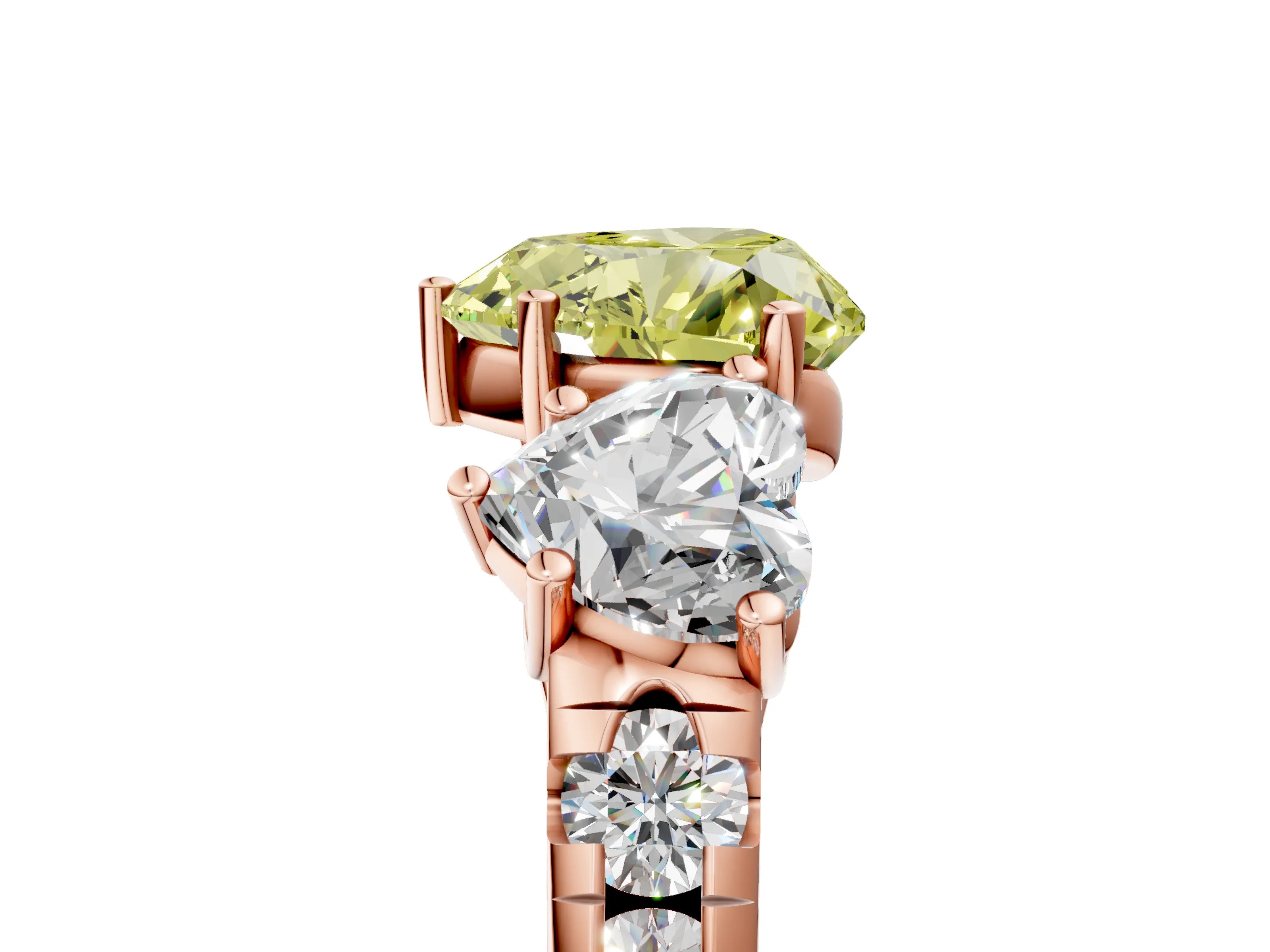 Rose gold Three-Stone Fancy Yellow Heart Cut Diamond Pavé Band with Prong Setting_5