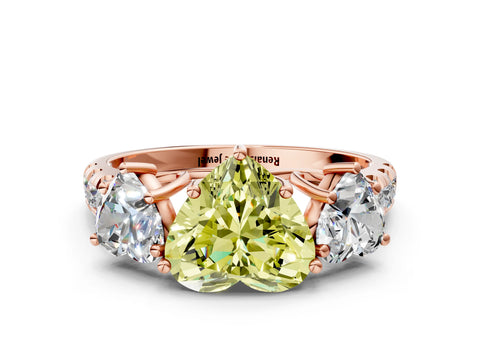 Rose gold Three-Stone Fancy Yellow Heart Cut Diamond Pavé Band with Prong Setting