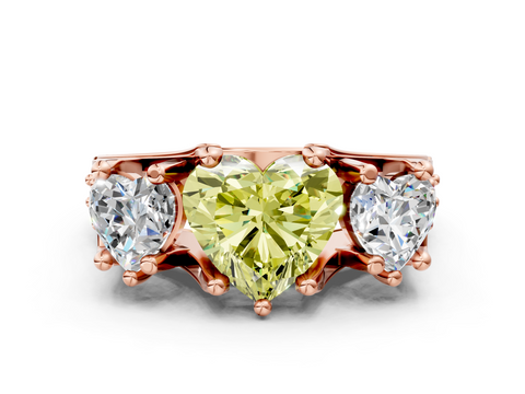 Rose gold Three-Stone Fancy Yellow Heart  Cut Diamond Ring with Channel-Set Band and Four-Prong Setting_47