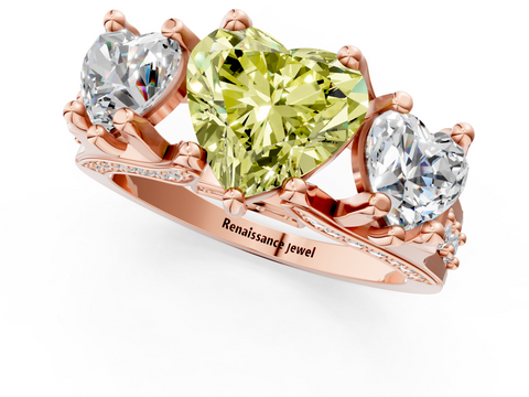 Rose gold Three-Stone Fancy Yellow Heart  Cut Diamond Ring with Channel-Set Band and Four-Prong Setting_48