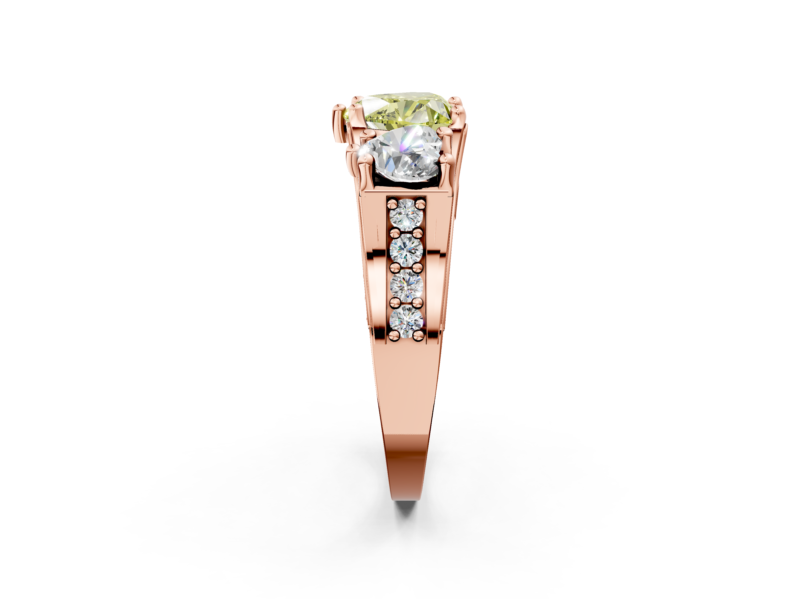 Rose gold Three-Stone Fancy Yellow Heart  Cut Diamond Ring with Channel-Set Band and Four-Prong Setting_49