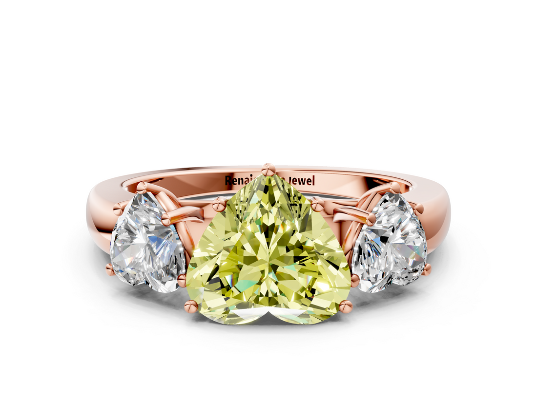 Rose gold Three-Stone Fancy Yellow Heart  Cut Diamond Ring with Channel-Set Band and Four-Prong Setting_49