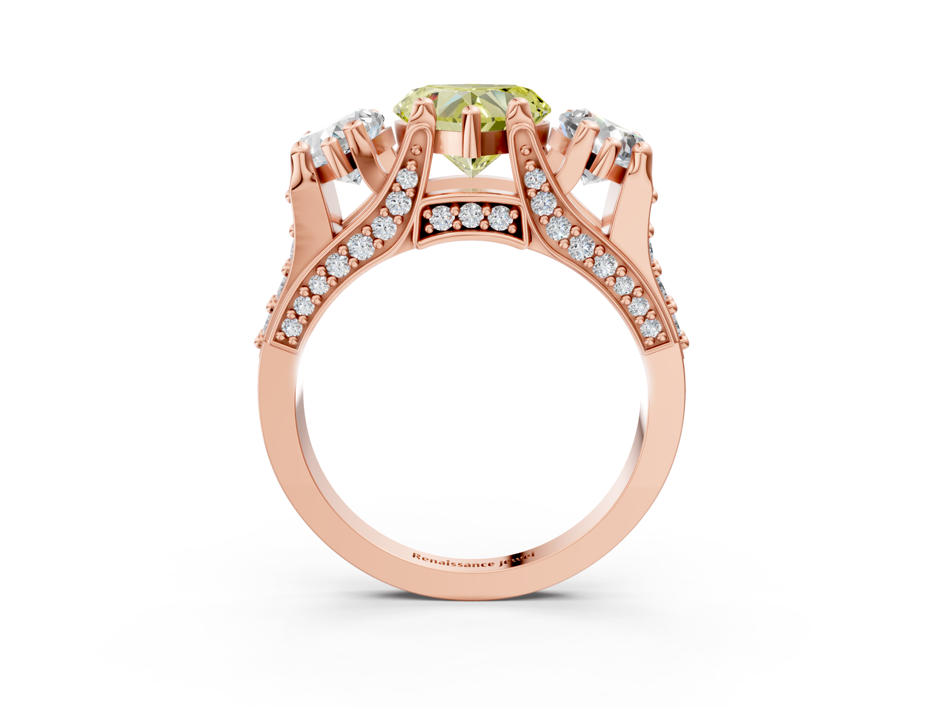 Rose gold Three-Stone Fancy Yellow Heart  Cut Diamond Ring with Channel-Set Band and Four-Prong Setting_50