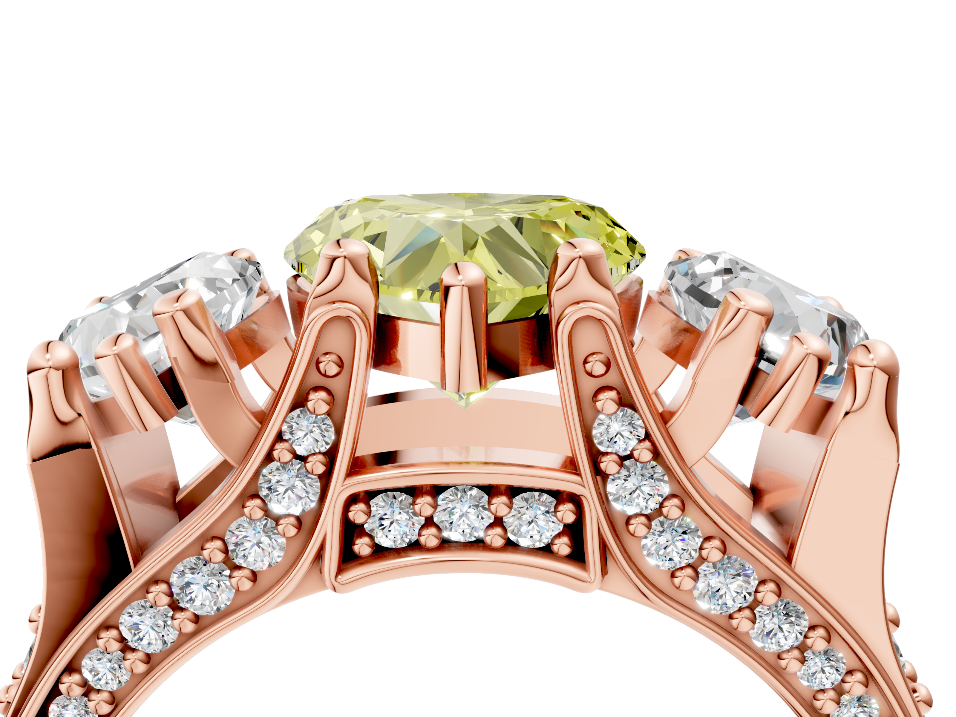 Rose gold Three-Stone Fancy Yellow Heart  Cut Diamond Ring with Channel-Set Band and Four-Prong Setting_51