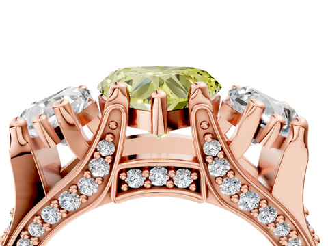 Rose gold Three-Stone Fancy Yellow Heart  Cut Diamond Ring with Channel-Set Band and Four-Prong Setting_51