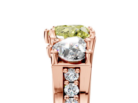Rose gold Three-Stone Fancy Yellow Heart  Cut Diamond Ring with Channel-Set Band and Four-Prong Setting_52