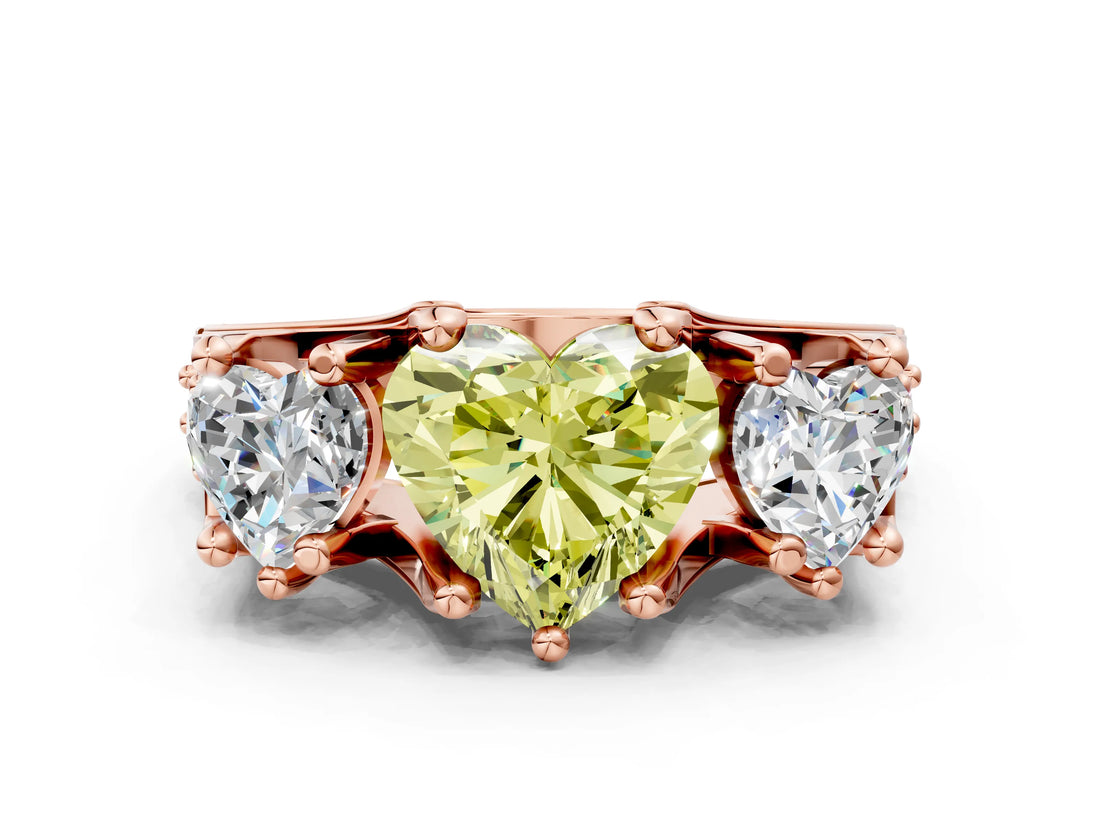 Rose gold Three-Stone Fancy Yellow Heart  Cut Diamond Ring with Channel-Set Band and Four-Prong Setting_64