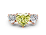 Rose gold Three-Stone Fancy Yellow Heart Cut Diamond Ring with Pavé Band and Prong Setting_80