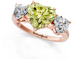 Rose gold Three-Stone Fancy Yellow Heart Cut Diamond Ring with Pavé Band and Prong Setting_81