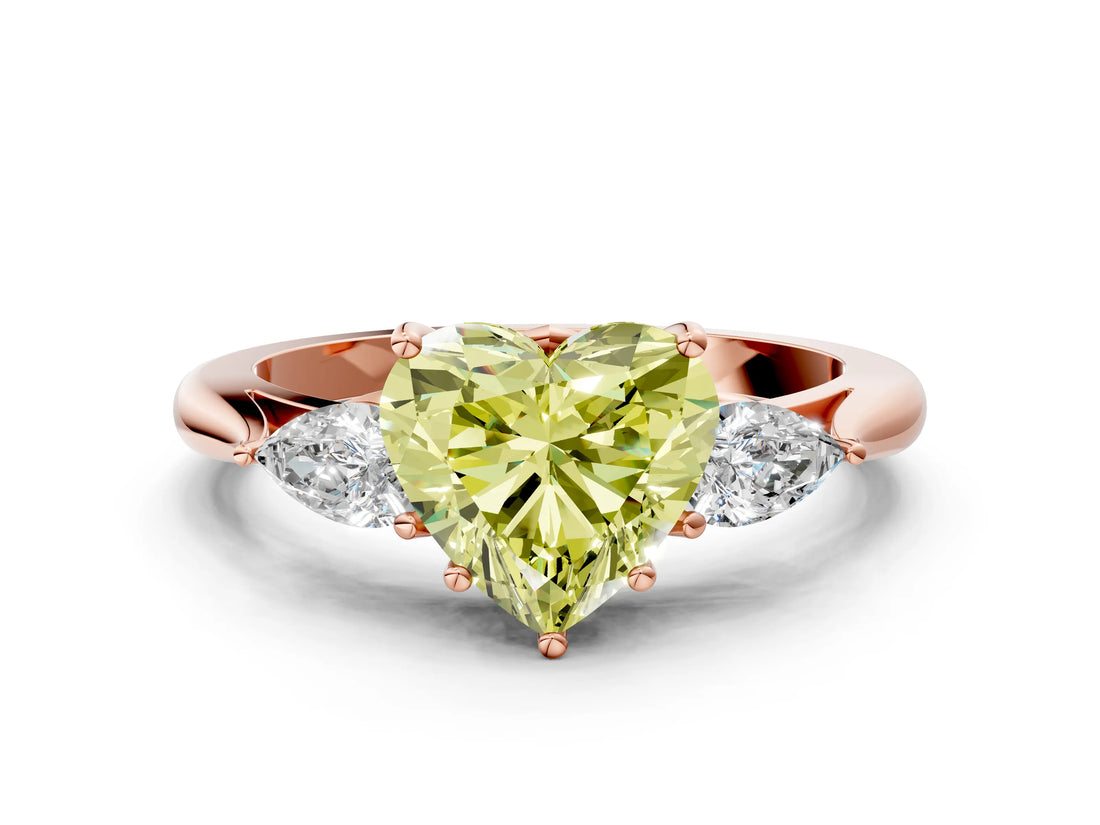 Rose gold Three-Stone Fancy Yellow Heart Cut Diamond Ring with Pear  Side Stones in Four-Prong Setting_36
