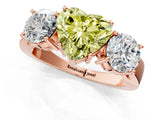 Rose gold Three-Stone Fancy Yellow Heart Cut Diamond Ring with Round Side Stones, Classic Band, and Four-Prong Setting_1