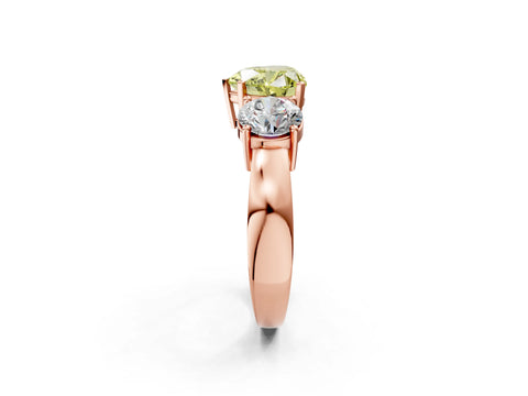 Rose gold Three-Stone Fancy Yellow Heart Cut Diamond Ring with Round Side Stones, Classic Band, and Four-Prong Setting_2