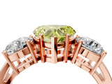 Rose gold Three-Stone Fancy Yellow Heart Cut Diamond Ring with Round Side Stones, Classic Band, and Four-Prong Setting_4