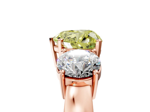Rose gold Three-Stone Fancy Yellow Heart Cut Diamond Ring with Round Side Stones, Classic Band, and Four-Prong Setting_5