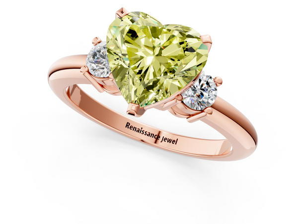 Rose gold Three-Stone Fancy Yellow Heart  Cut Diamond Solitaire with Prong Setting and Classic Band