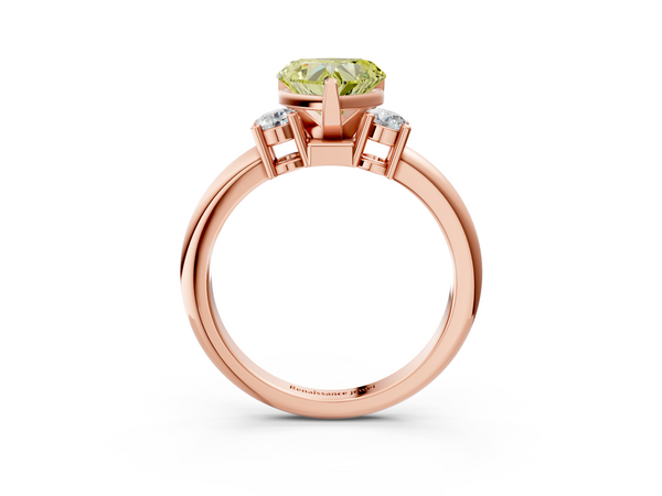 Rose gold Three-Stone Fancy Yellow Heart  Cut Diamond Solitaire with Prong Setting and Classic Band