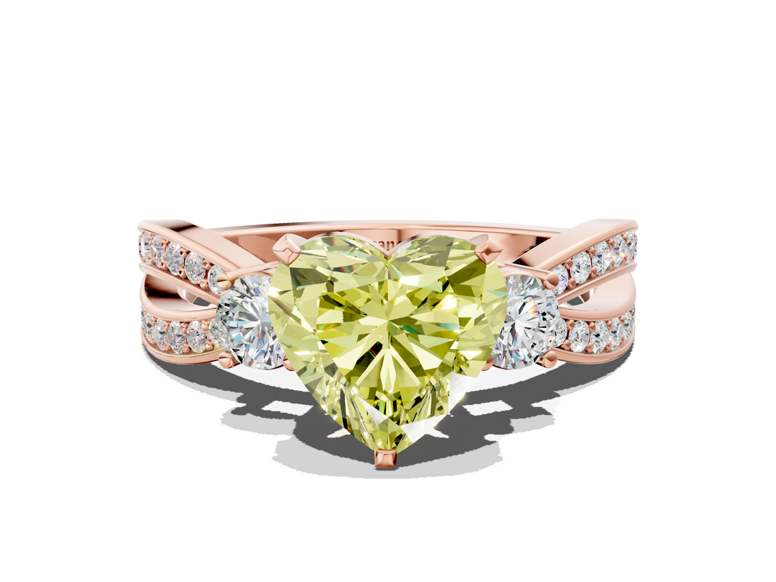Rose gold Three-Stone Fancy Yellow Heart  Cut Diamond Twist Band with Prong Setting_39