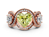 Rose gold Three-Stone Fancy Yellow Heart Cut Diamond Wave Pave Band with Prong Setting_18