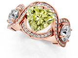Rose gold Three-Stone Fancy Yellow Heart Cut Diamond Wave Pave Band with Prong Setting_19