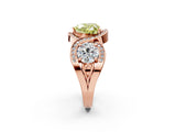 Rose gold Three-Stone Fancy Yellow Heart Cut Diamond Wave Pave Band with Prong Setting_20
