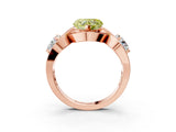 Rose gold Three-Stone Fancy Yellow Heart Cut Diamond Wave Pave Band with Prong Setting_21