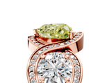 Rose gold Three-Stone Fancy Yellow Heart Cut Diamond Wave Pave Band with Prong Setting_23