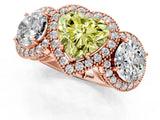 Rose gold Three-Stone Fancy Yellow Heart Cut Halo Diamond Milgrain Band with Four-Prong Setting_1