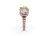 Rose gold Three-Stone Fancy Yellow Heart Cut Halo Diamond Milgrain Band with Four-Prong Setting_2