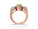 Rose gold Three-Stone Fancy Yellow Heart Cut Halo Diamond Milgrain Band with Four-Prong Setting_3