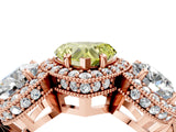 Rose gold Three-Stone Fancy Yellow Heart Cut Halo Diamond Milgrain Band with Four-Prong Setting_4