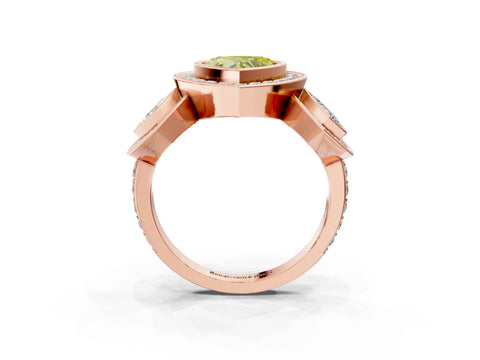 Rose gold Three-Stone Fancy Yellow Heart Cut Halo Pavé Diamond Ring_3