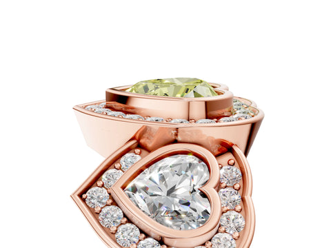 Rose gold Three-Stone Fancy Yellow Heart Cut Halo Pavé Diamond Ring_5