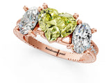 Rose gold Three-Stone Fancy Yellow Heart  Diamond Milgrain Pave Band with Prong Setting 1
