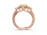 Rose gold Three-Stone Fancy Yellow Heart  Diamond Milgrain Pave Band with Prong Setting 3