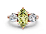 Rose gold Three-Stone Fancy Yellow Marquise  Brilliant Cut Solitaire Ring with Prong Setting on a Classic Band 2