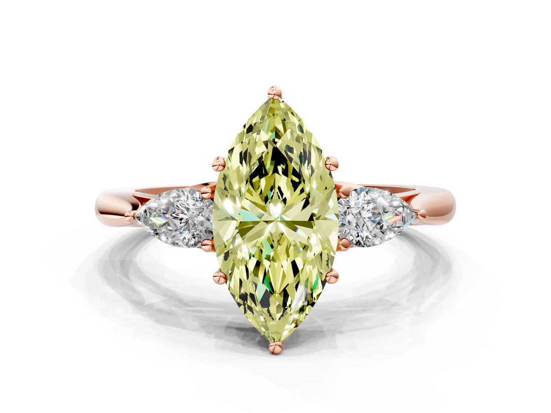Rose gold Three-Stone Fancy Yellow Marquise Cut Brilliant Diamond Solitaire Ring with Tapered Band and Four-Prong Setting_3