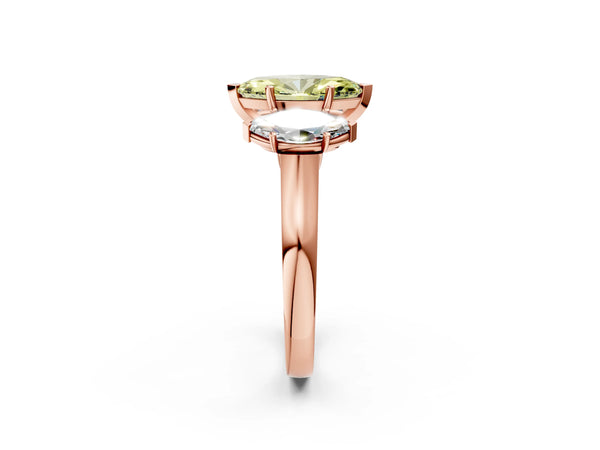 Rose gold Three-Stone Fancy Yellow Marquise Cut Brilliant Diamond Trellis Ring with Comfort Fit Band
