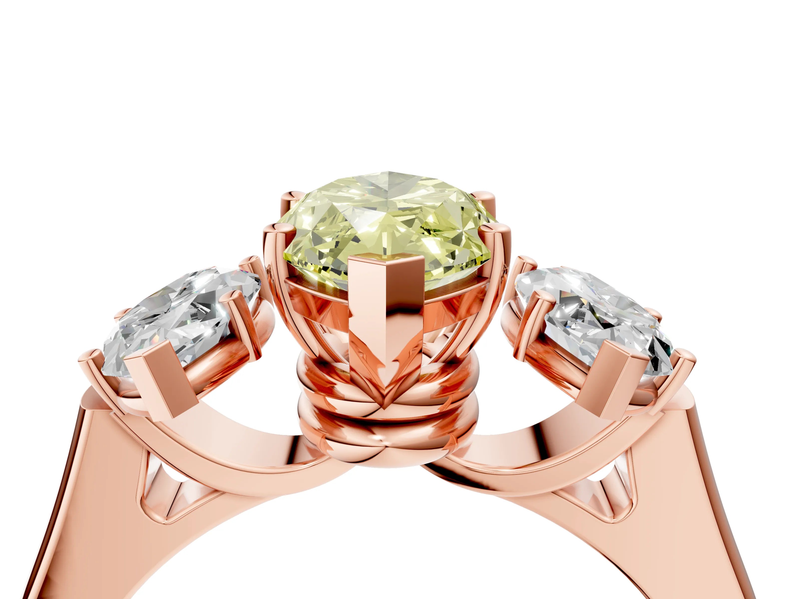 Rose gold Three-Stone Fancy Yellow Marquise Cut Brilliant Diamond Trellis Ring with Comfort Fit Band_4